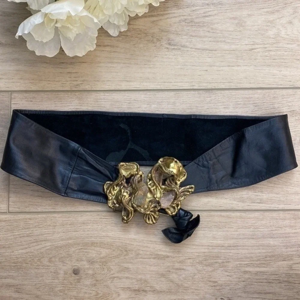 Carvalhu Rio Copa‎ Brutalist Belt Buckle Wearable Art Brass Stone Original Belt
